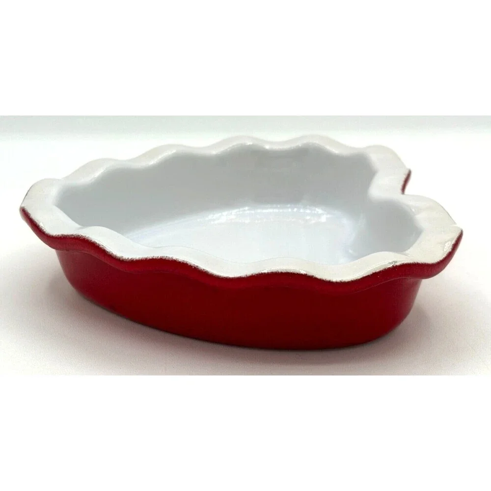 Emile Henry Red‎ & White Heart Shape Ruffled Dish Made in France 5 3/4” 61.49